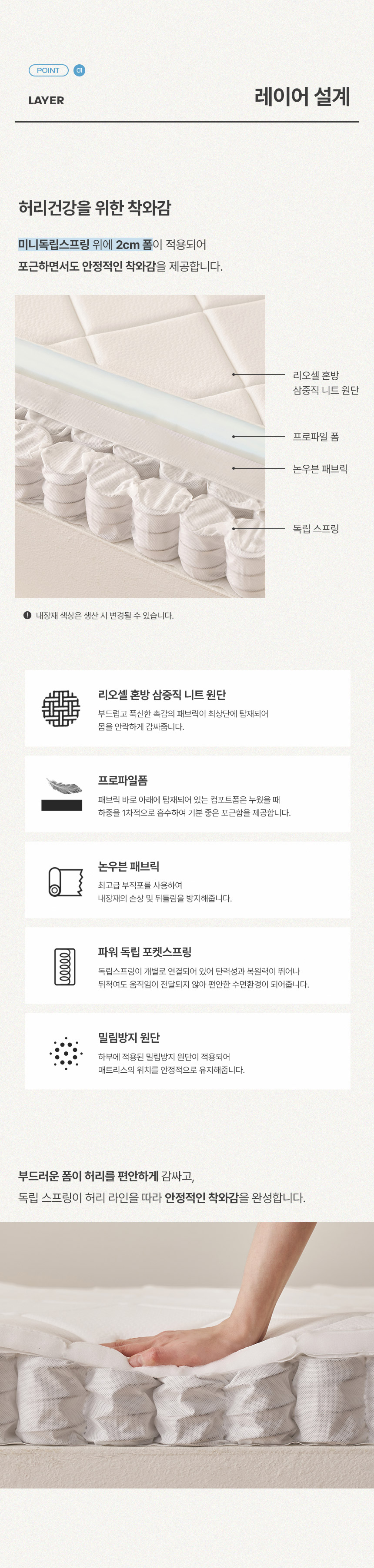 [삼익가구]모노레스트 10cm 3단 접이식 독립스프링 매트리스 토퍼(S/SS/Q/K/LK) 상세 이미지 12